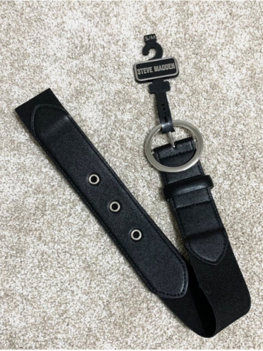 Steve Madden Women's Belt Fabric Stretch Grommet Black Round Buckle L/XL